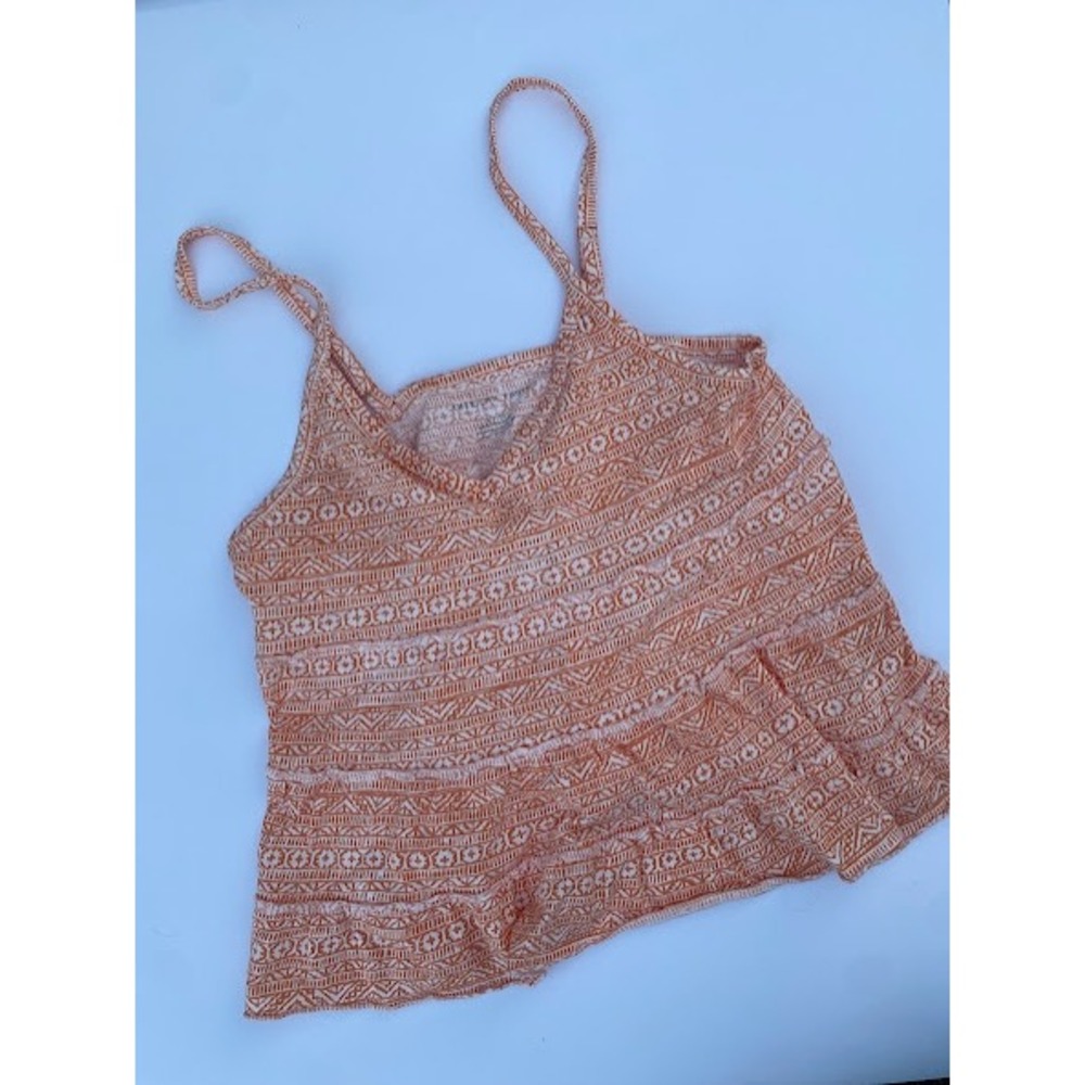 American Eagle Orange White Tribal Print Tiered‎ Cami Tank Top 036-0366-5285
